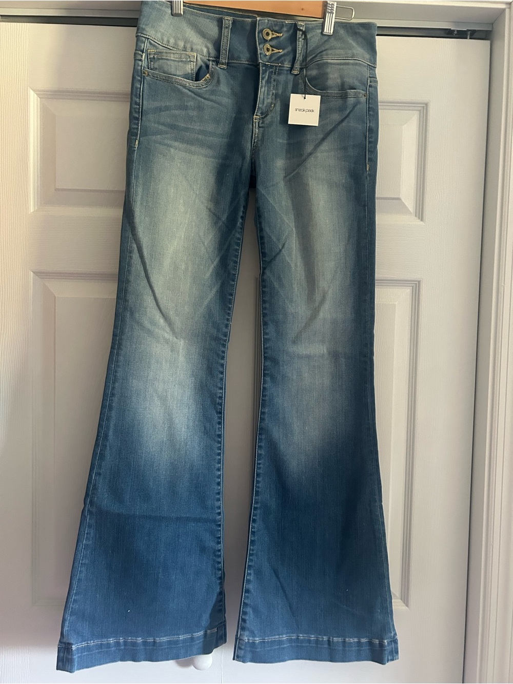 Sneak Peek Stretchy Light Blue Wide Leg Flare Jeans